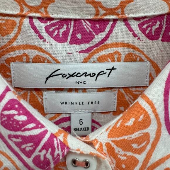 Foxcroft Top Womens 6 Relaxed Orange Button Up Shirt Long Sleeve Wrinkle Free - Picture 2 of 13